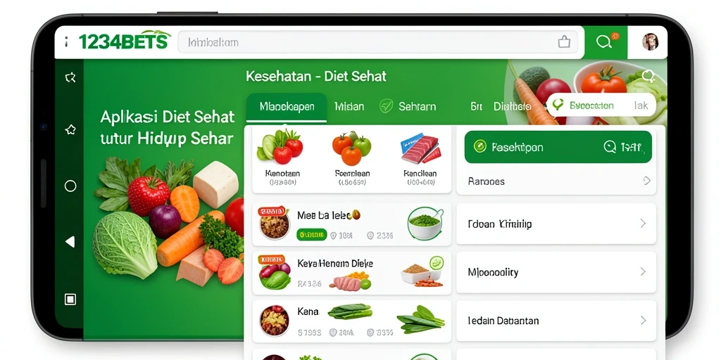 Antarmuka pengguna 1234BETS untuk pelacakan diet sehat.