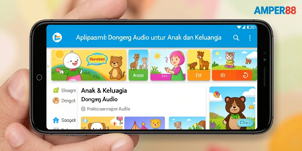 Tampilan antarmuka AMPER88 dengan berbagai pilihan dongeng audio.