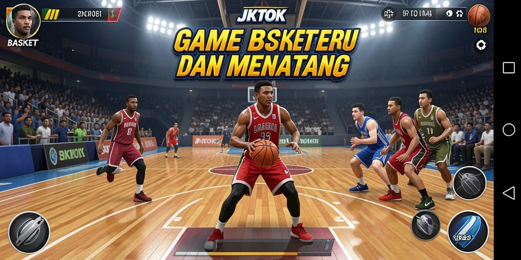 Tampilan screenshot utama JKTOK menampilkan aksi seru dalam permainan basket.