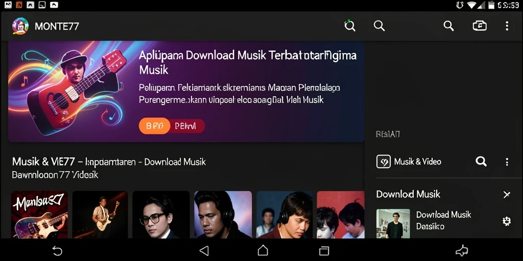 Tampilan antarmuka MONTE77 yang intuitif dan fungsional untuk Download Musik.