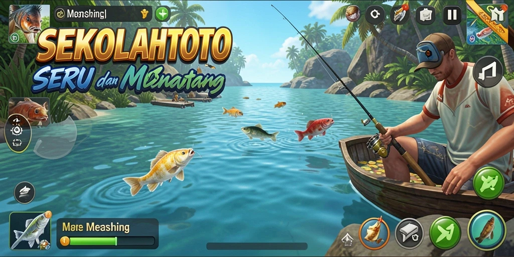 Tampilan antarmuka game SEKOLAHTOTO dengan fitur memancing yang menarik.