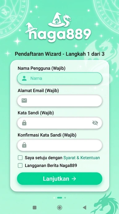 Tampilan halaman daftar naga889