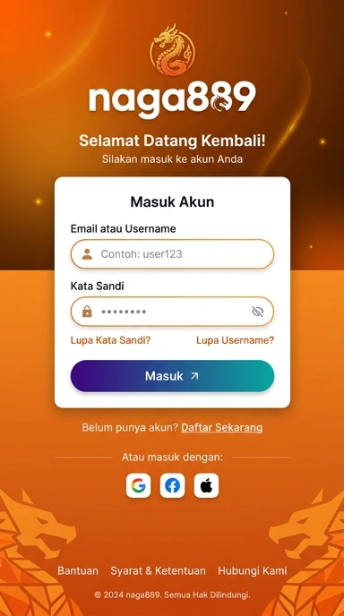 Tampilan halaman login naga889
